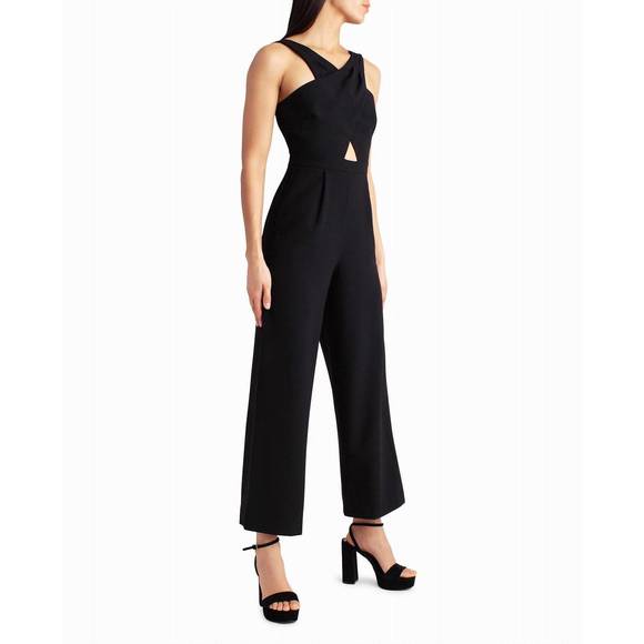 NEW NICOLE MILLER charli stretch crepe halter neck jumpsuit in very black - Picture 3 of 4